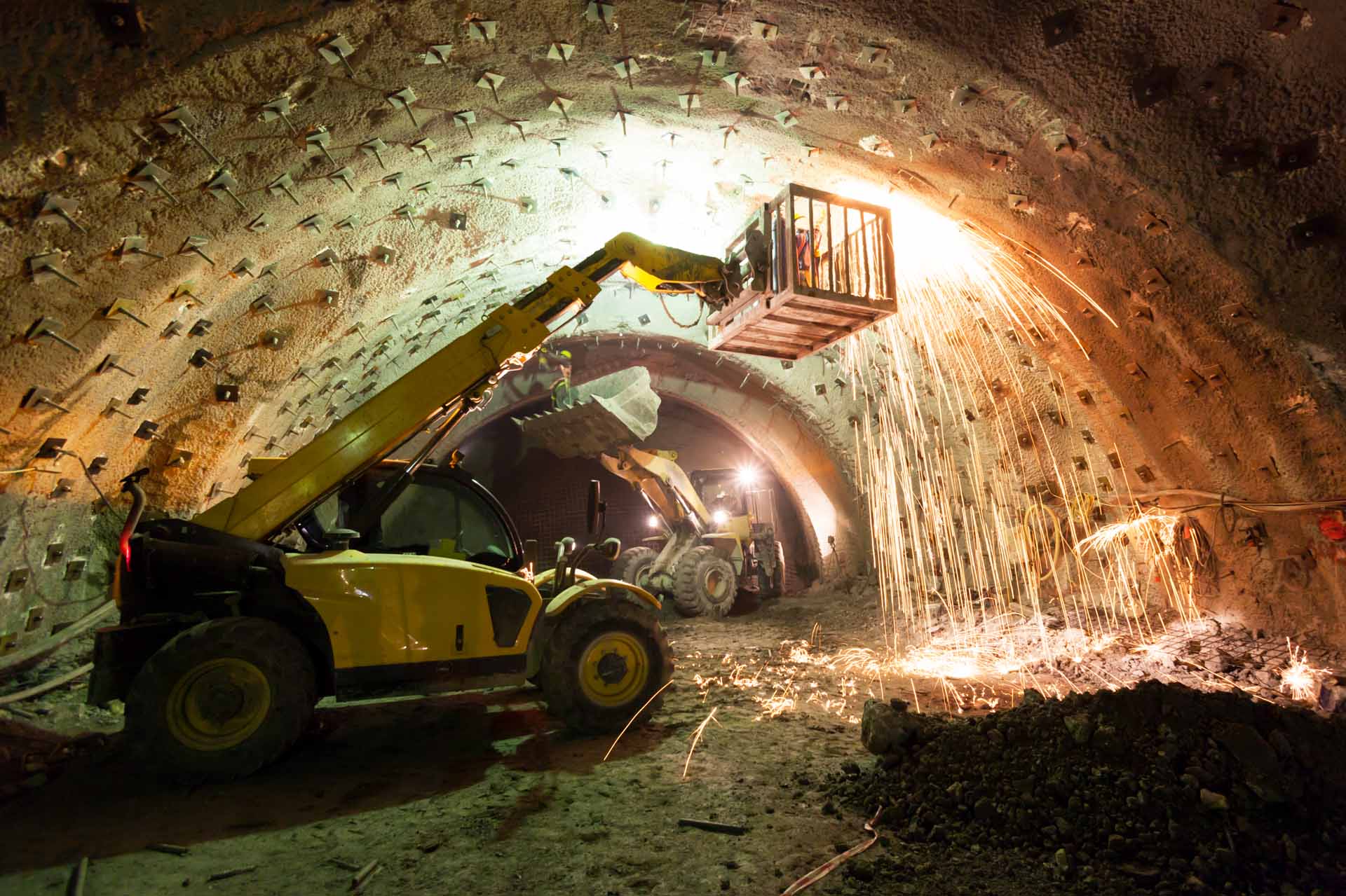 Heavy equipment in mining tunnel